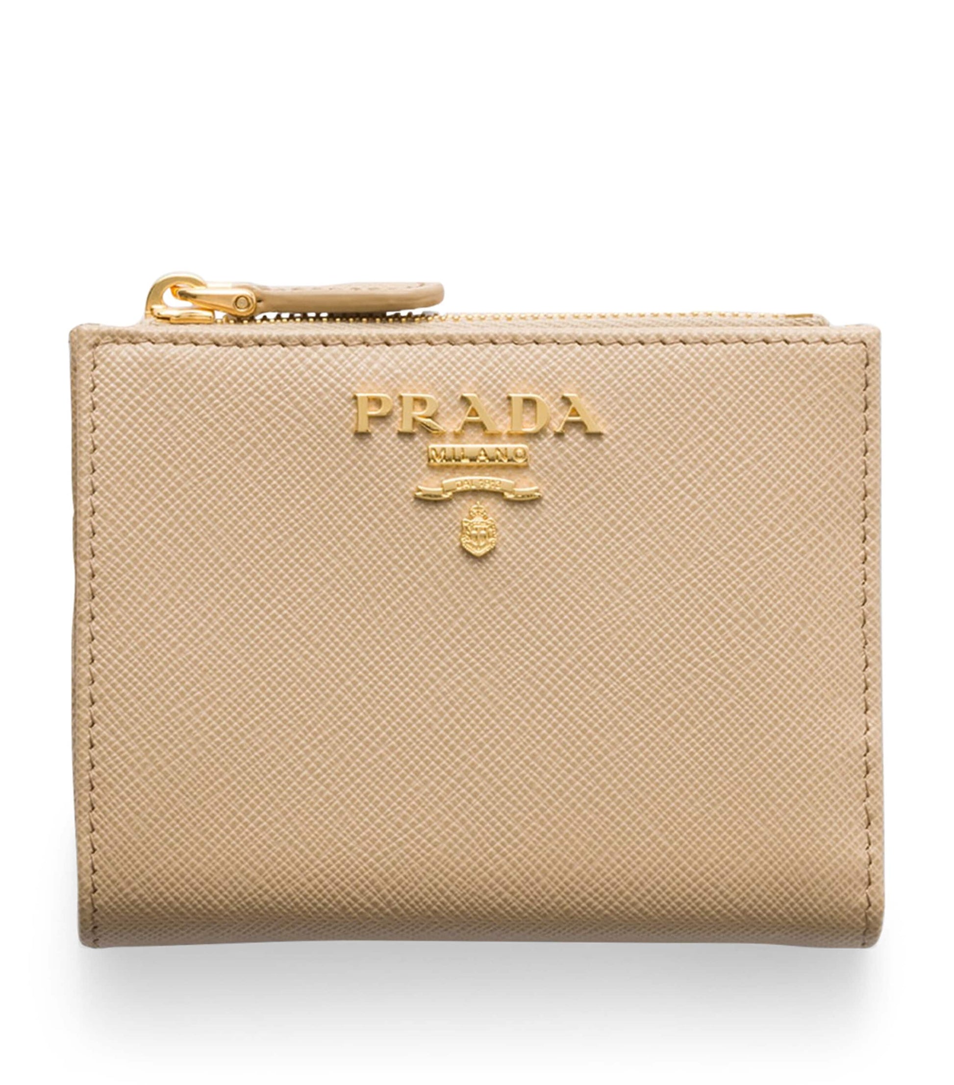 Prada Neutral Small Saffiano Leather Bifold Wallet