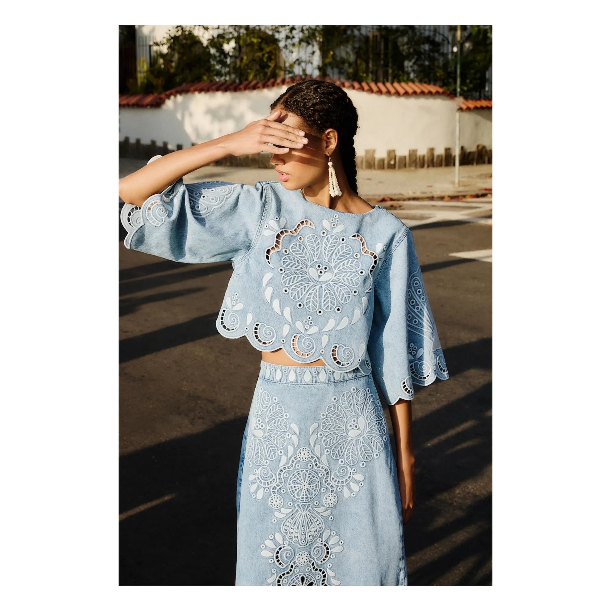 Farm Rio - Richelieux blouse | Denim blue
