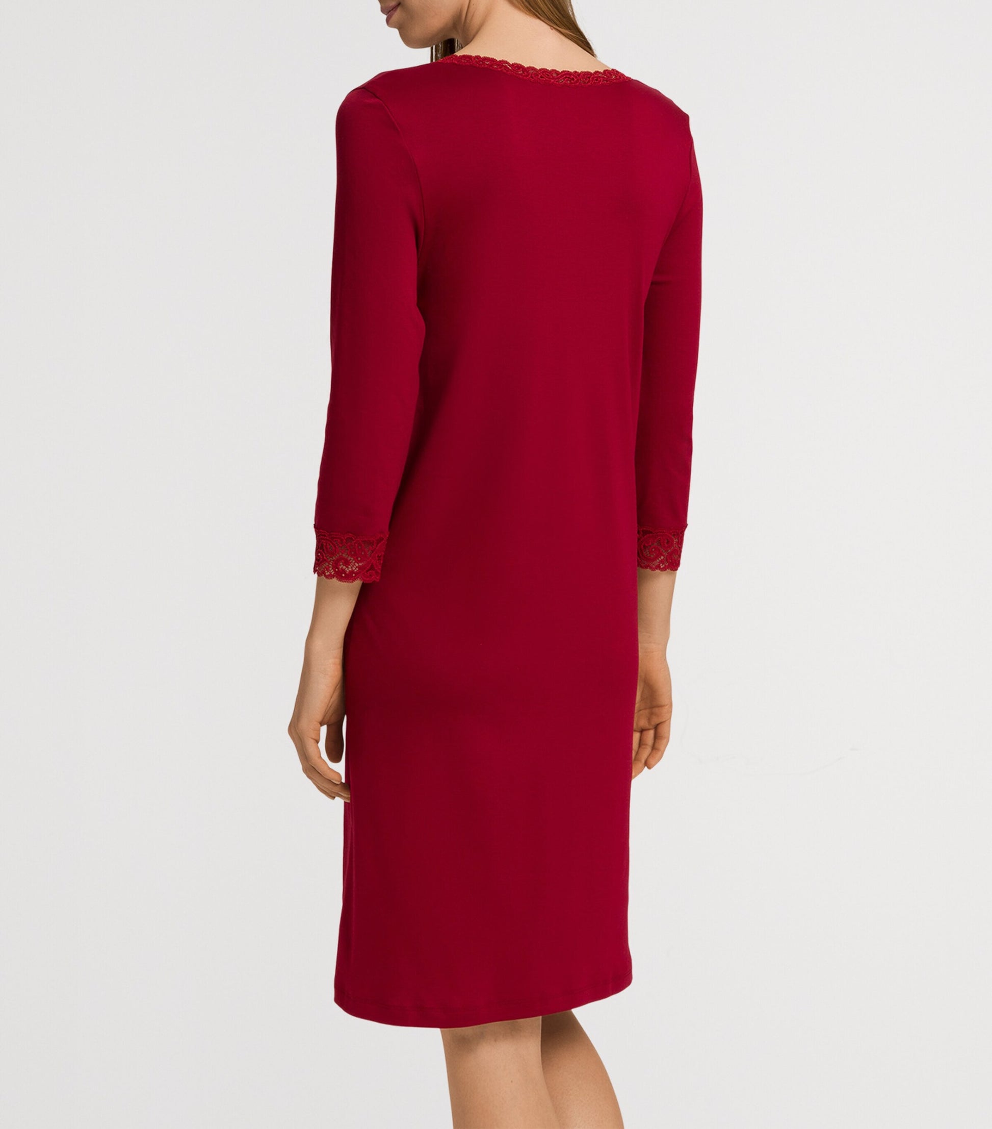 Hanro Red Cotton Cropped-Sleeve Nightdress