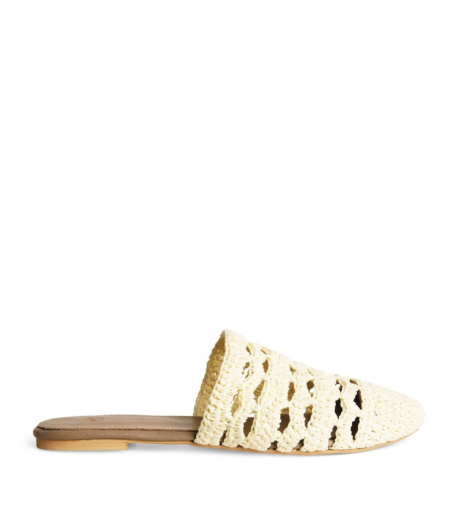 RAMLA Beige Raffia Mules