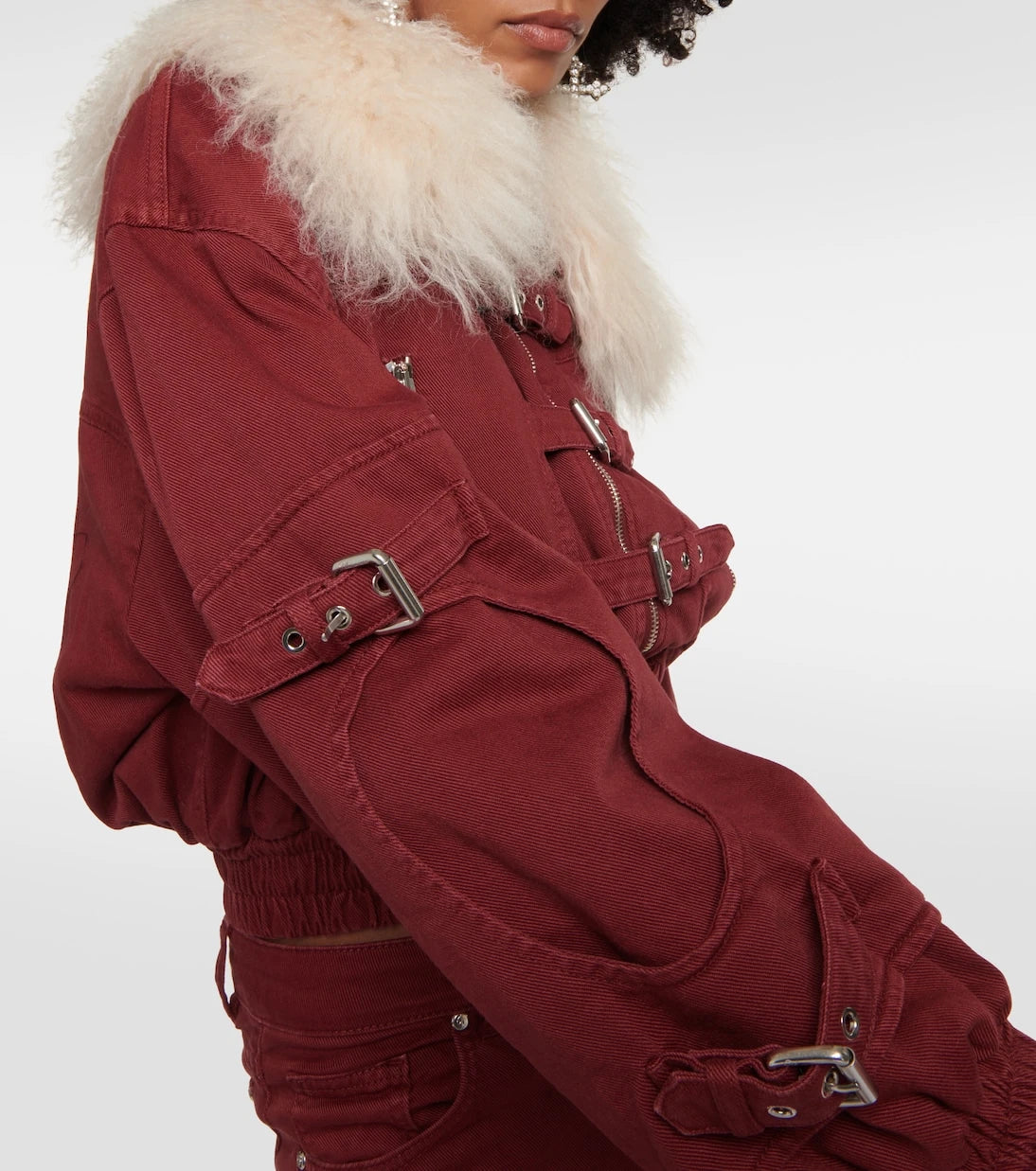 Blumarine - Cropped shearling-trimmed denim jacket