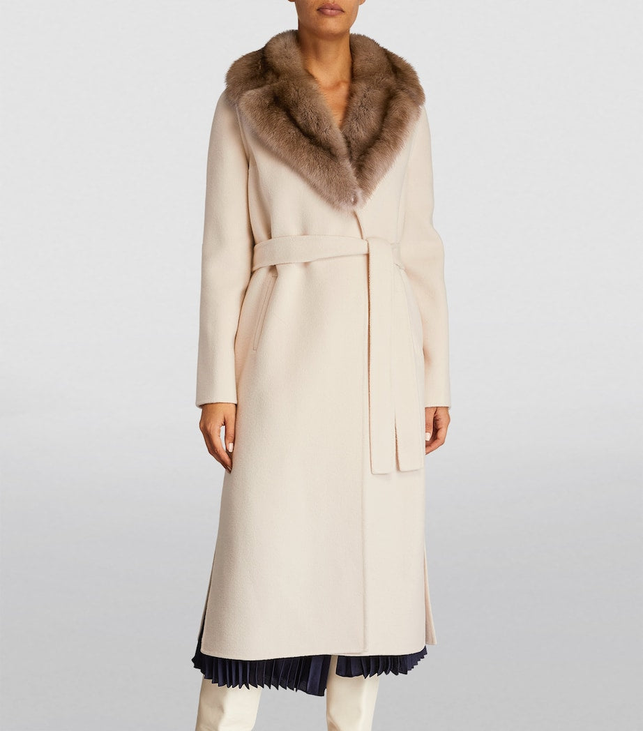 Beige Wool-Cashmere Sable-Trim Coat