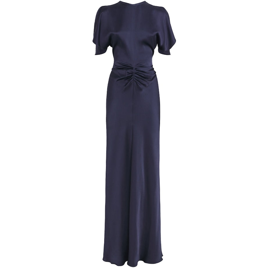 Victoria Beckham Navy Gathered-Waist Maxi Dress