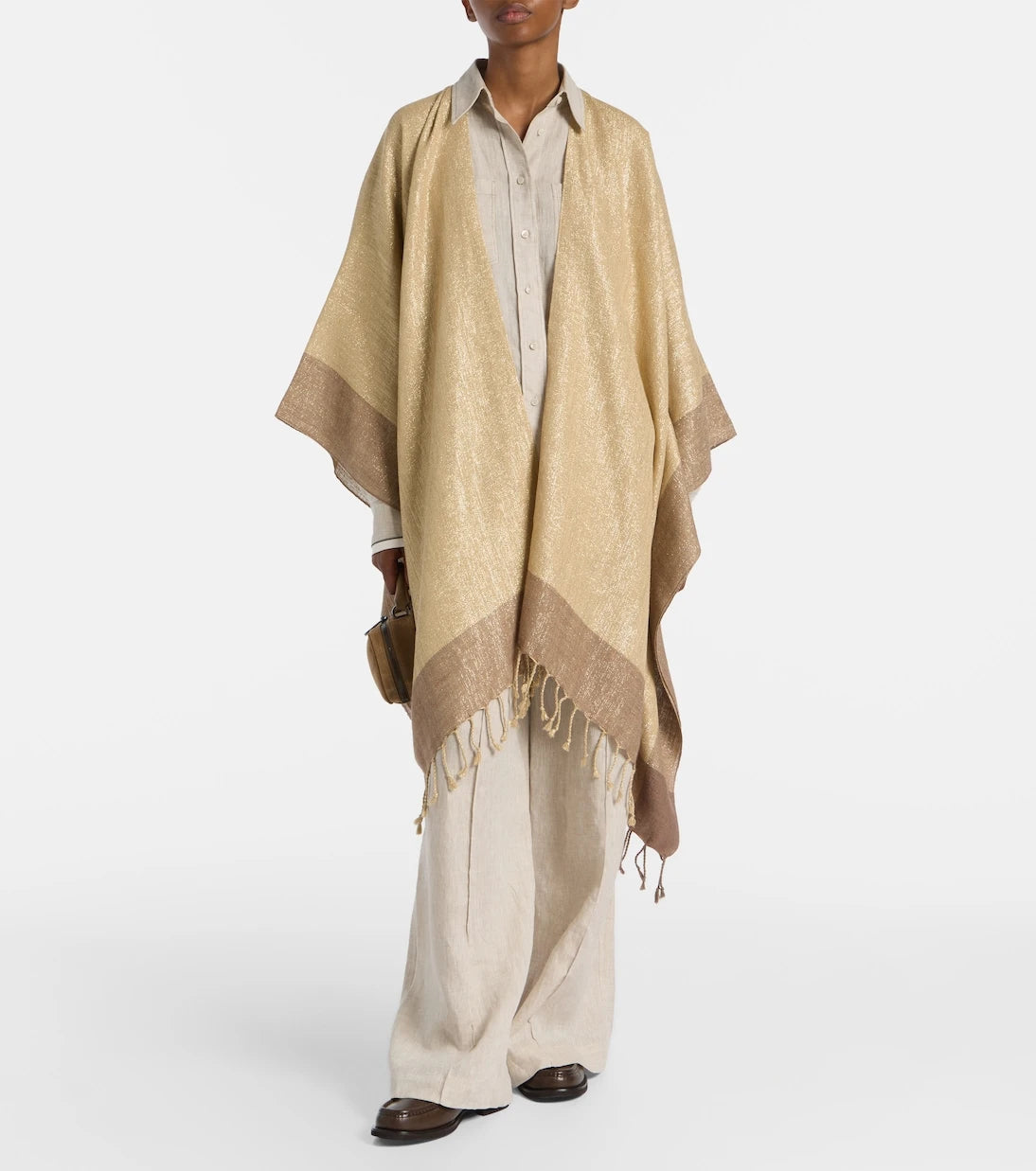 Brunello Cucinelli - Fringed linen-blend lamé poncho
