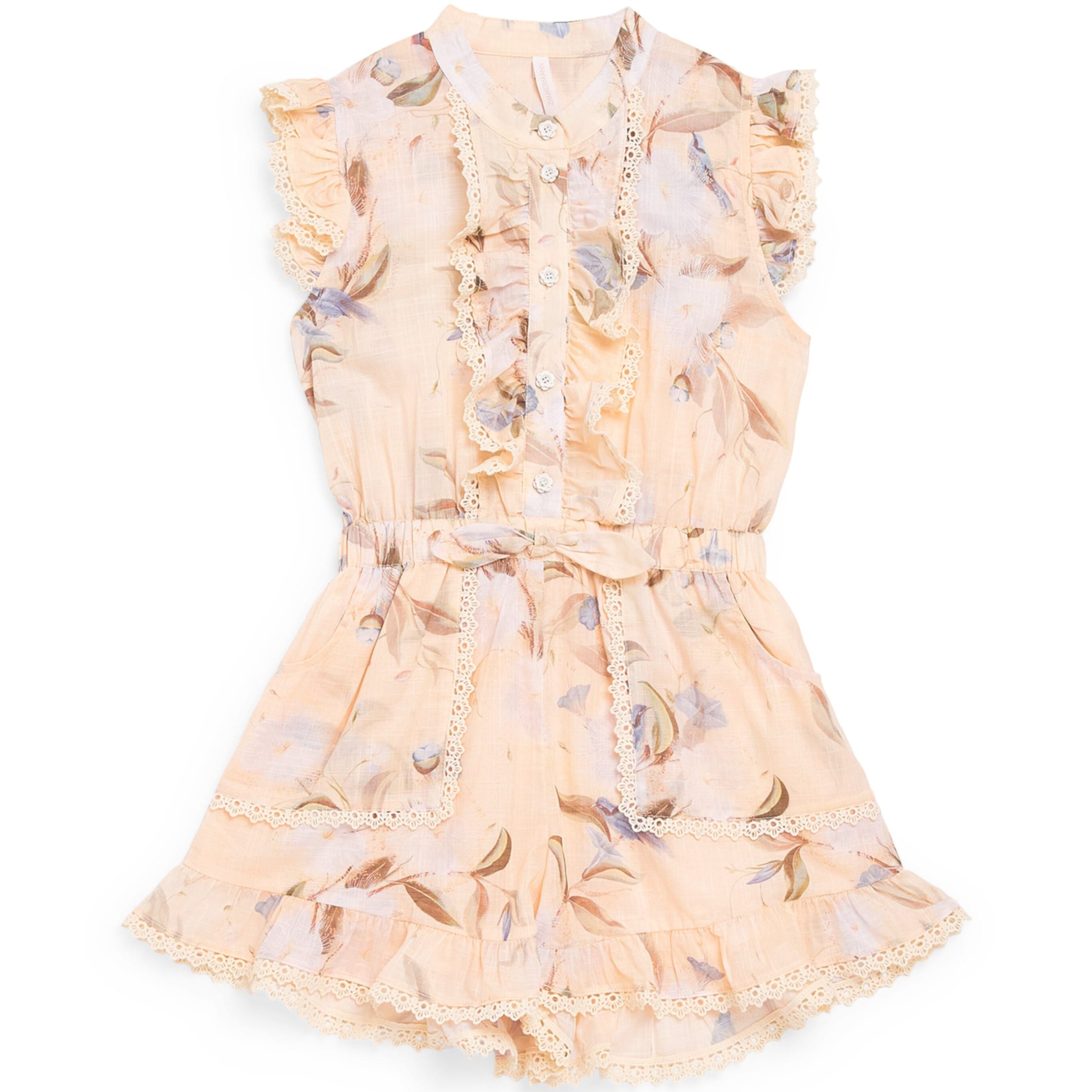 Zimmermann Kids Cotton Crochet-Trim Cascadian Frill Playsuit (2-12 Years)