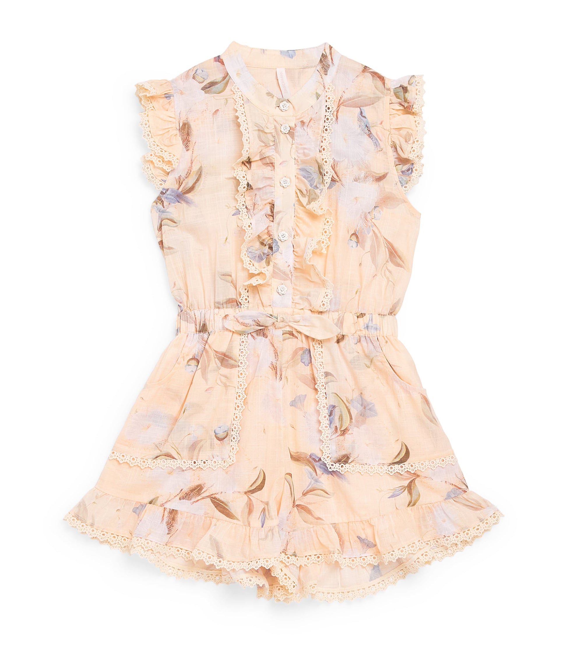 Zimmermann Kids Cotton Crochet-Trim Cascadian Frill Playsuit (2-12 Years)