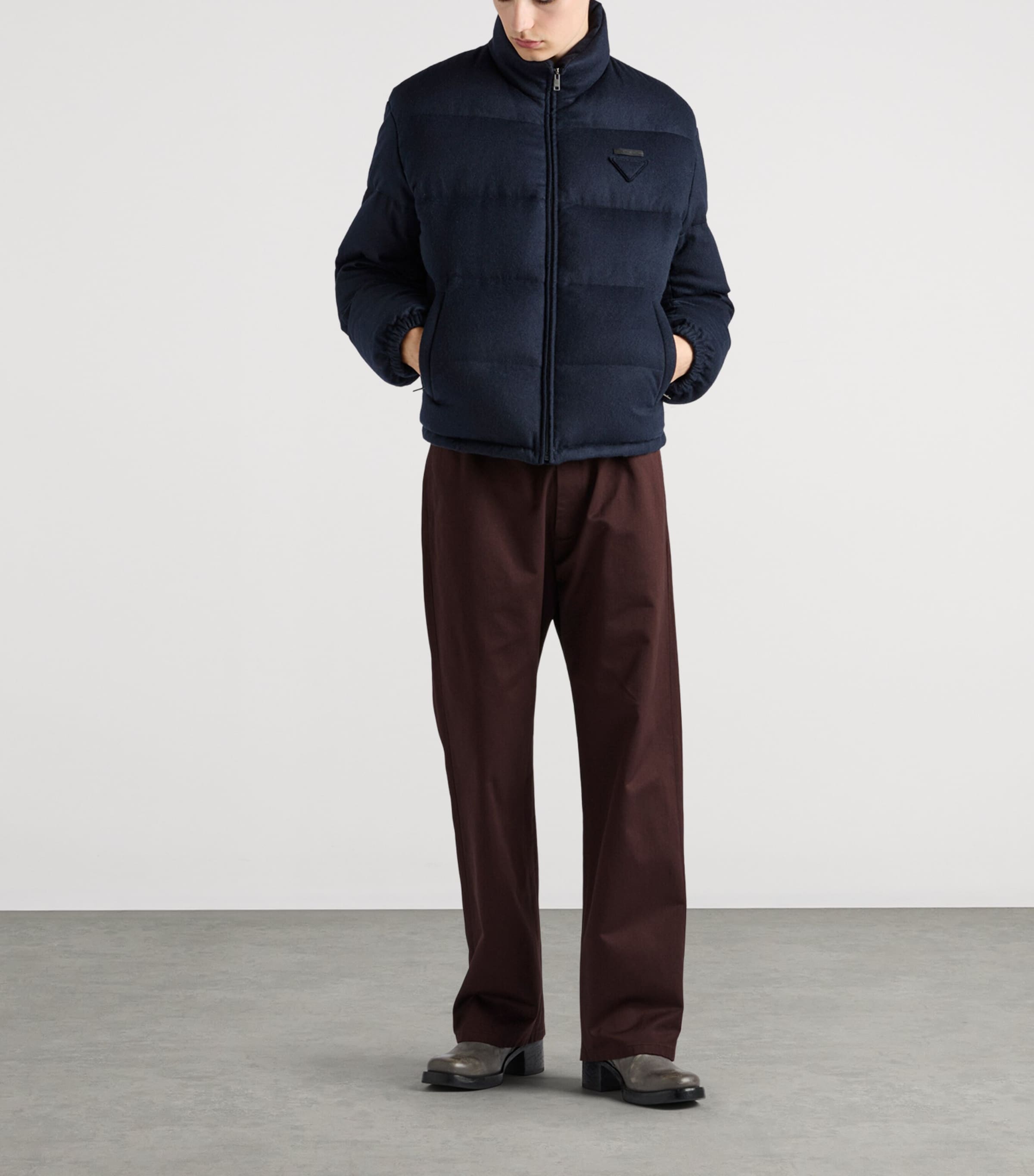 Blue Cashmere Logo Puffer Jacket