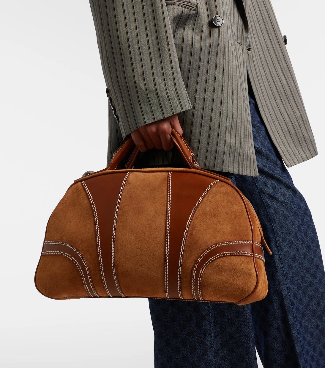 Dries Van Noten - Leather-trimmed suede top-handle bag