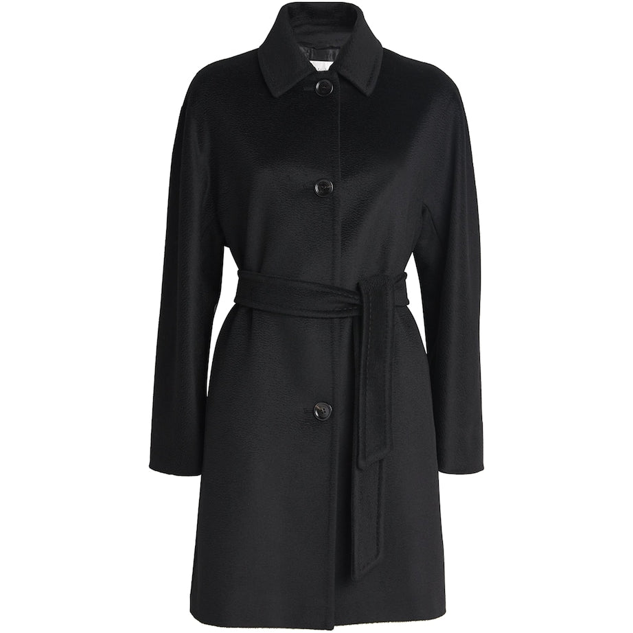 Black Camel Hair Belted Coat