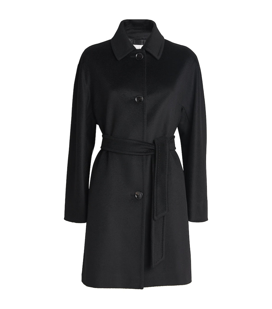 Black Camel Hair Belted Coat