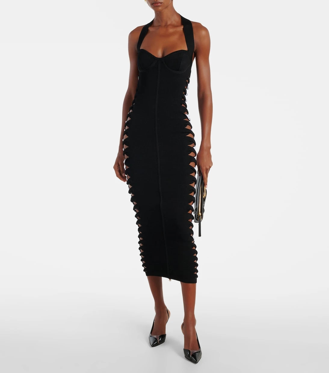 Balmain - Cutout halterneck jersey midi dress