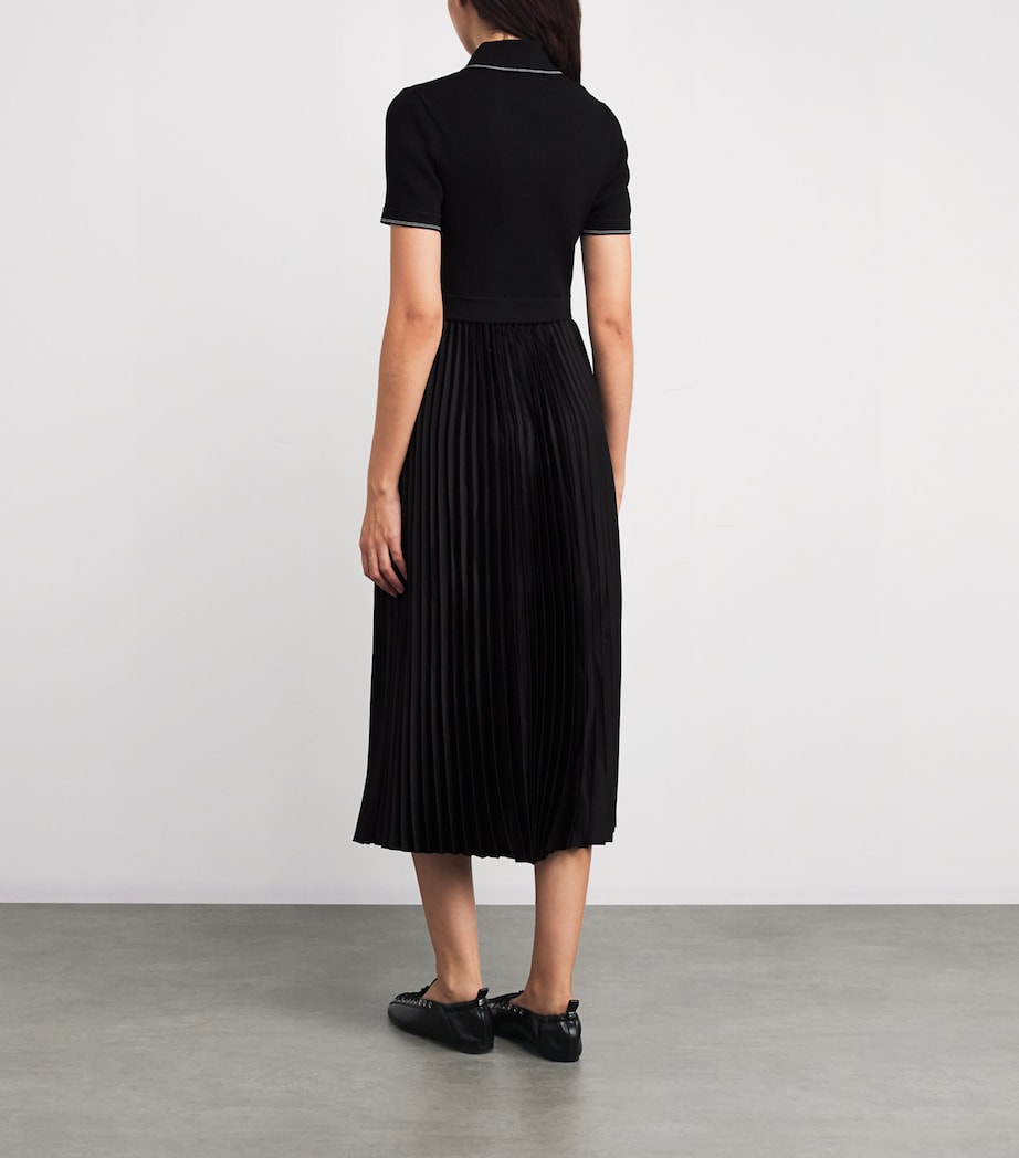Maje Black Pleated-Skirt Polo Midi Dress