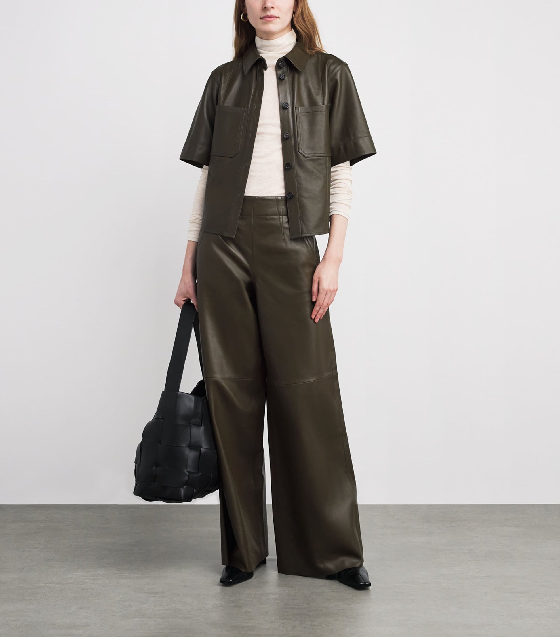 Beige Cotton Sheer High-Neck Top