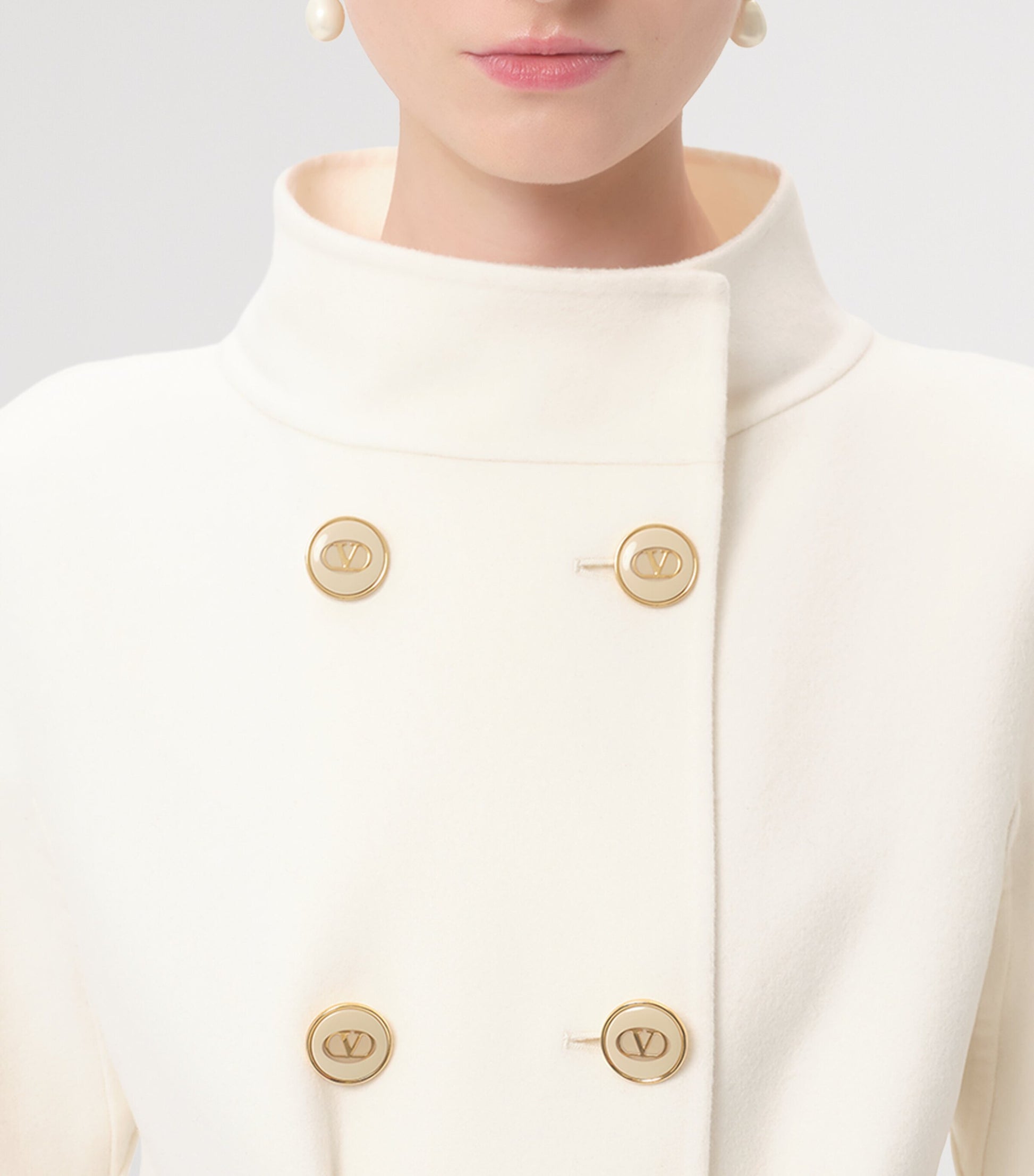 Valentino Ivory Wool-Cashmere Double-Breasted Overcoat