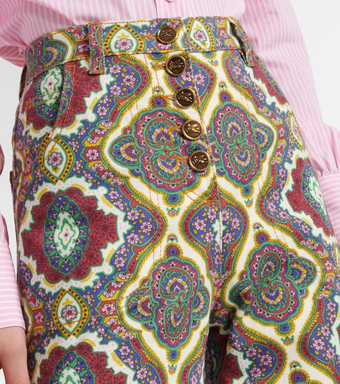Etro - جينز مطبوع بخصر عالٍ وأرجل واسعة