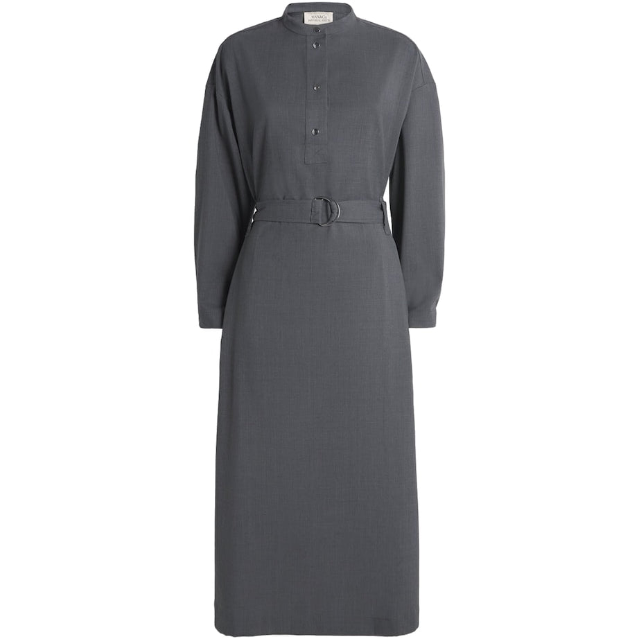 MAX&Co. Grey Wool-Blend Tailored Midi Dress