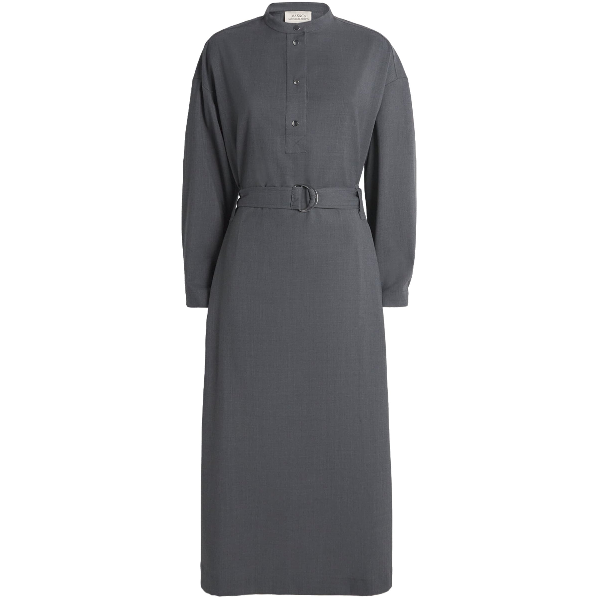 MAX&Co. Grey Wool-Blend Tailored Midi Dress