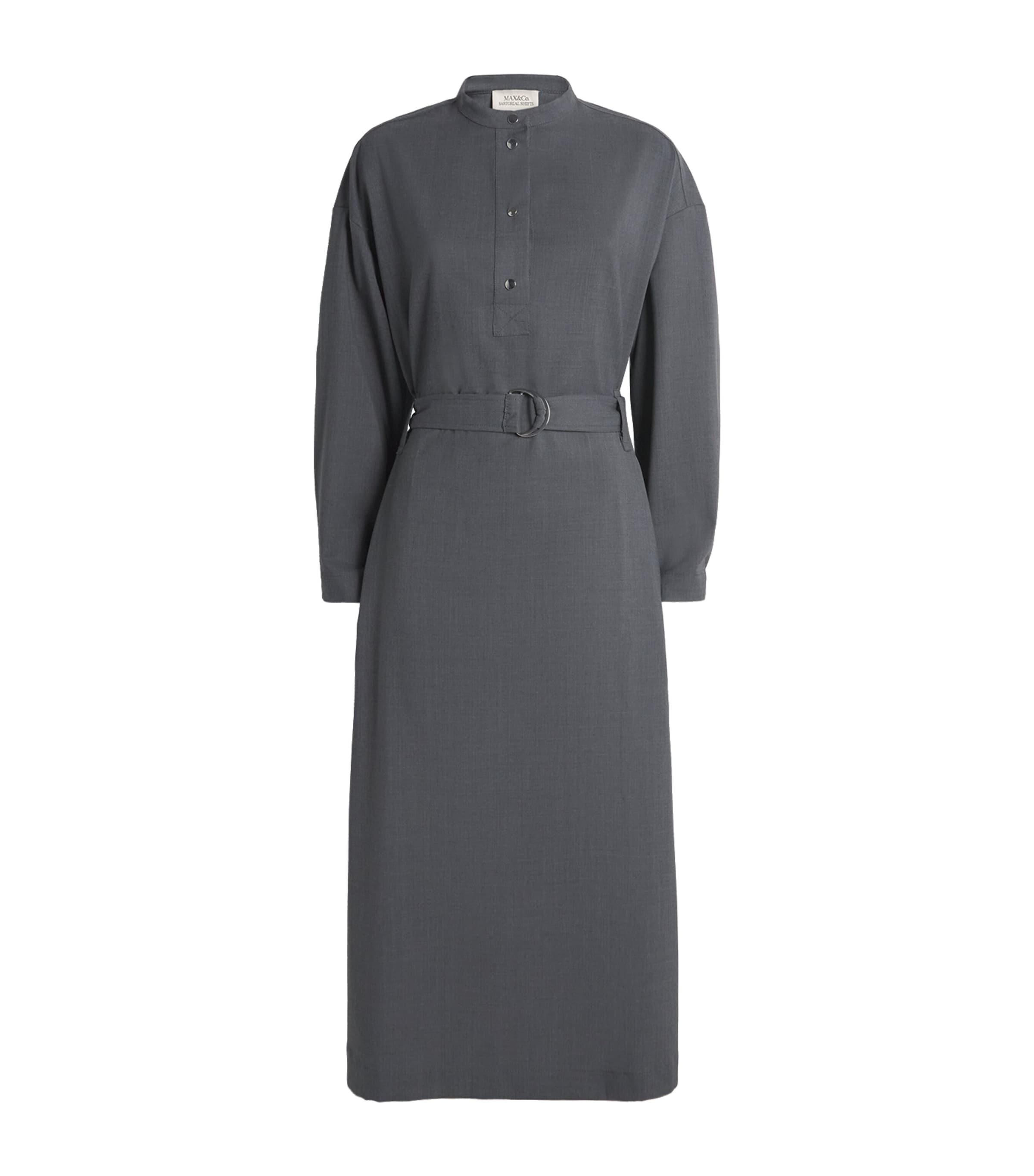 MAX&Co. Grey Wool-Blend Tailored Midi Dress