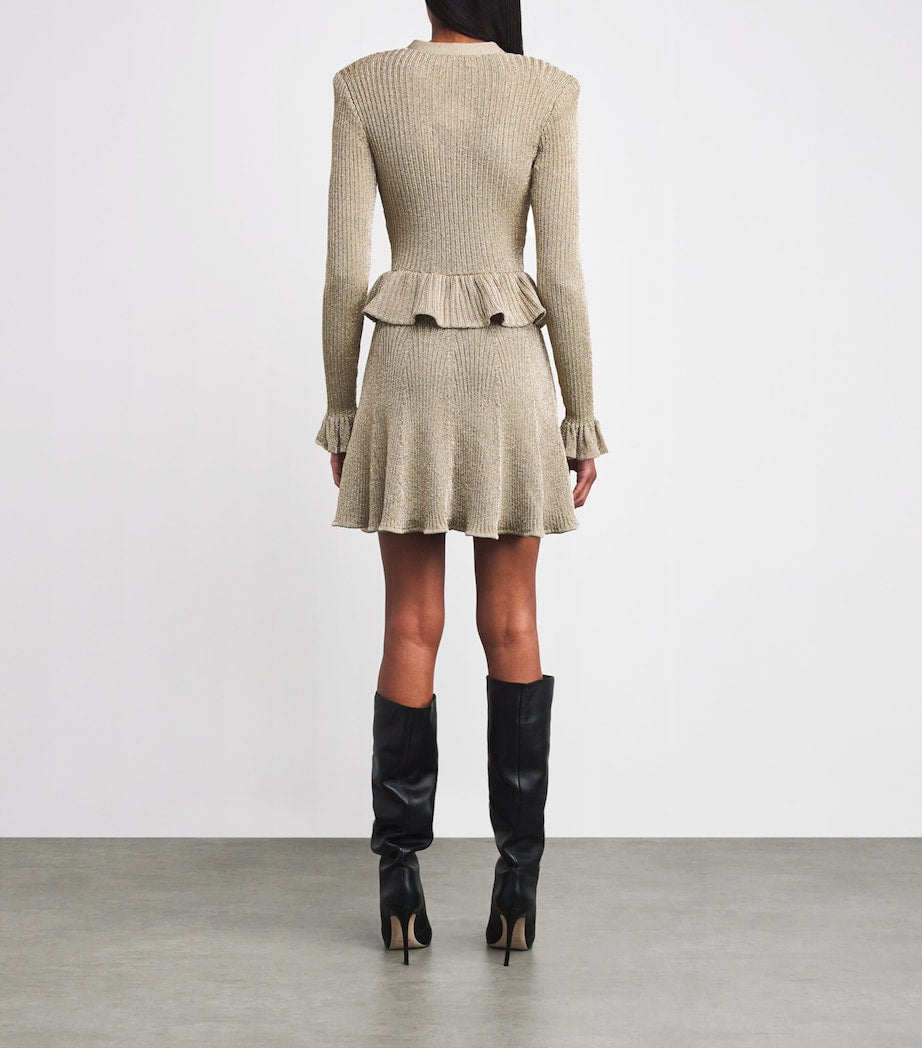 Self-Portrait Gold Lurex Peplum Mini Dress