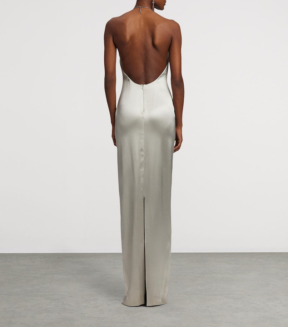 Ralph Lauren Collection Beige Stretch-Satin Corra Maxi Dress