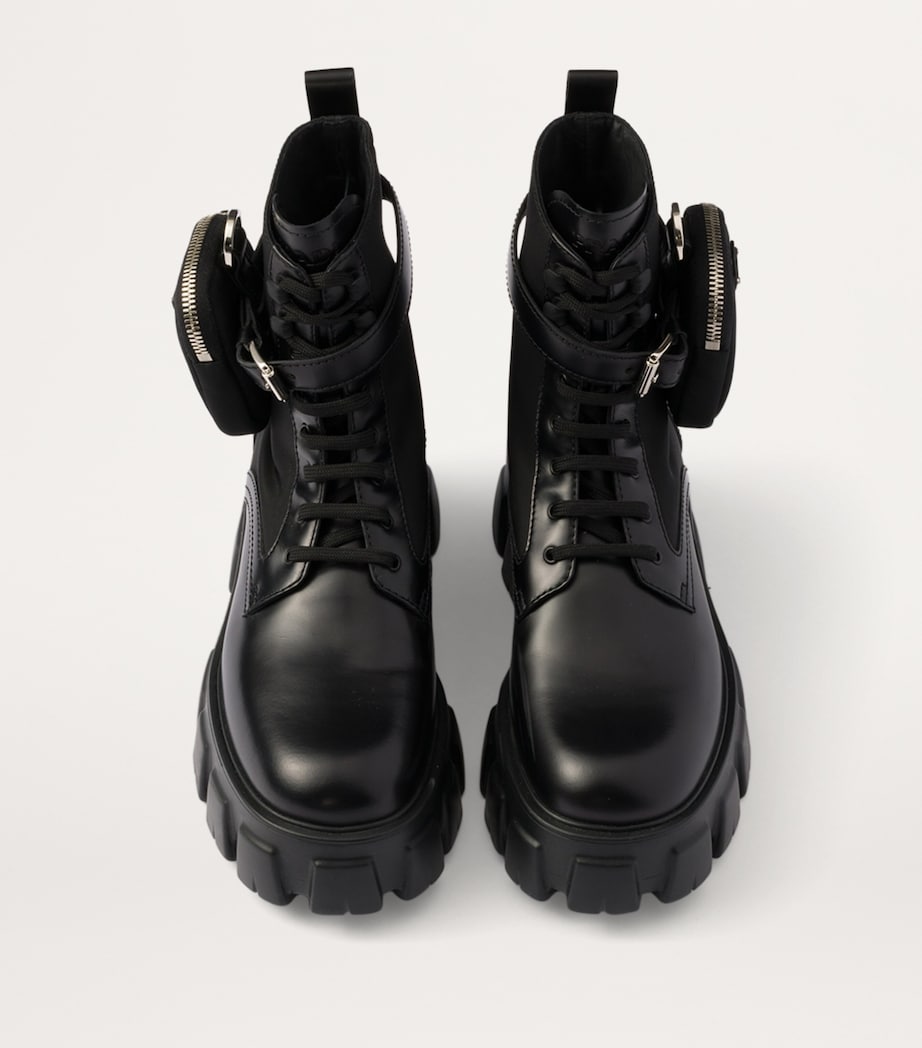 Prada Black Leather Monolith Boots with Pouch 55
