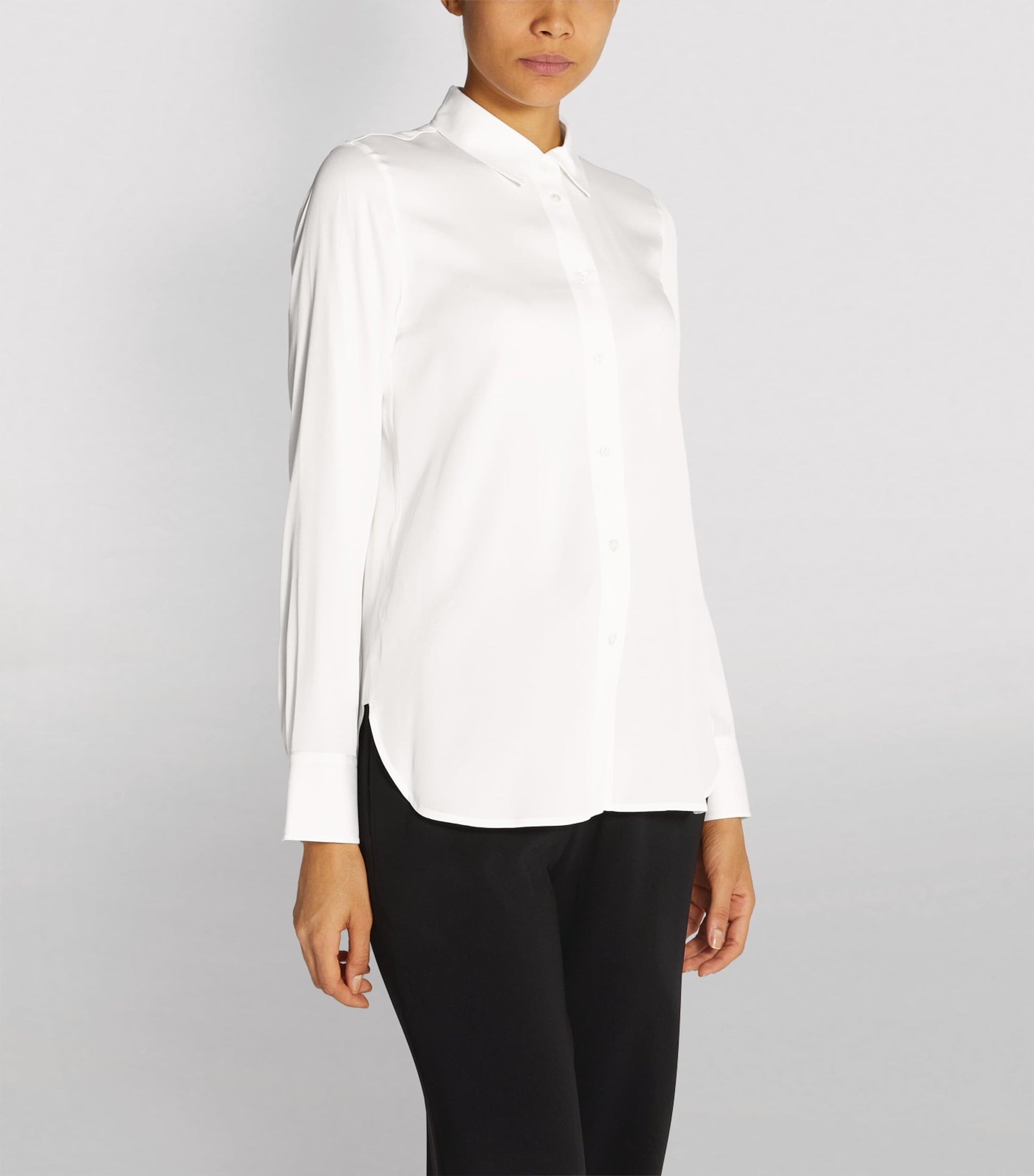 White Silk-Blend Slim-Fit Blouse