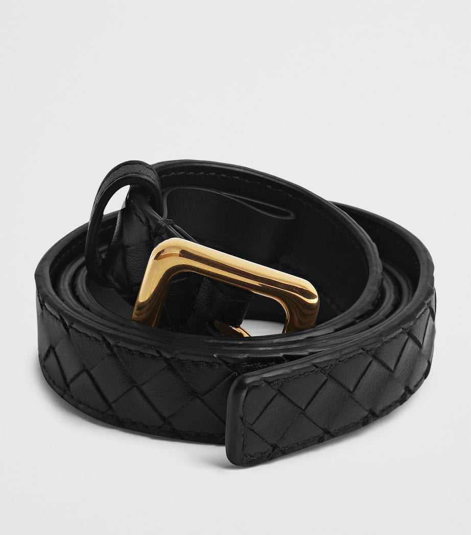 Bottega Veneta Black Calfskin Intrecciato Belt