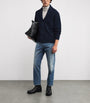 Navy Wool-Cashmere Shawl-Collar Cardigan