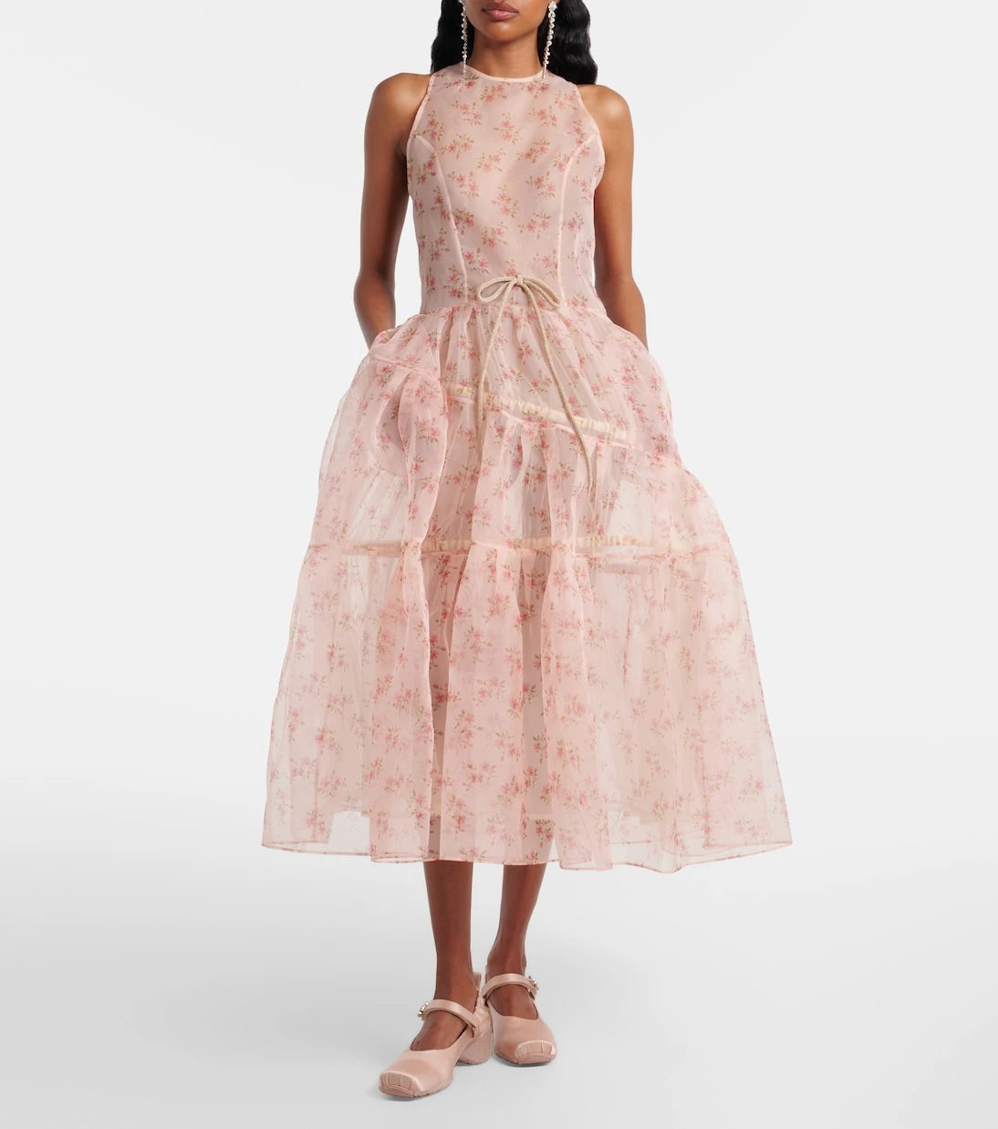 Simone Rocha - حذاء باليه رنر بكعب ومزين بالكريستال من الساتان