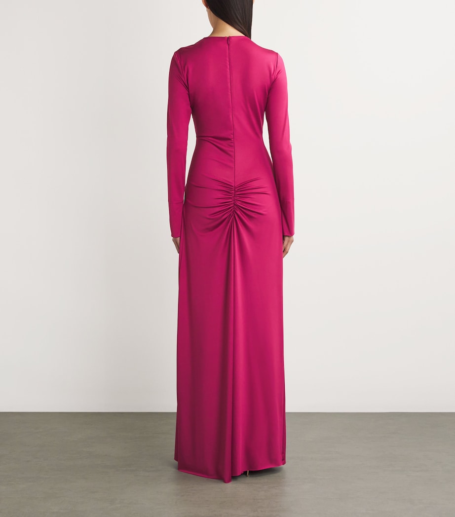 Victoria Beckham Red Long-Sleeve Ruched Maxi Dress