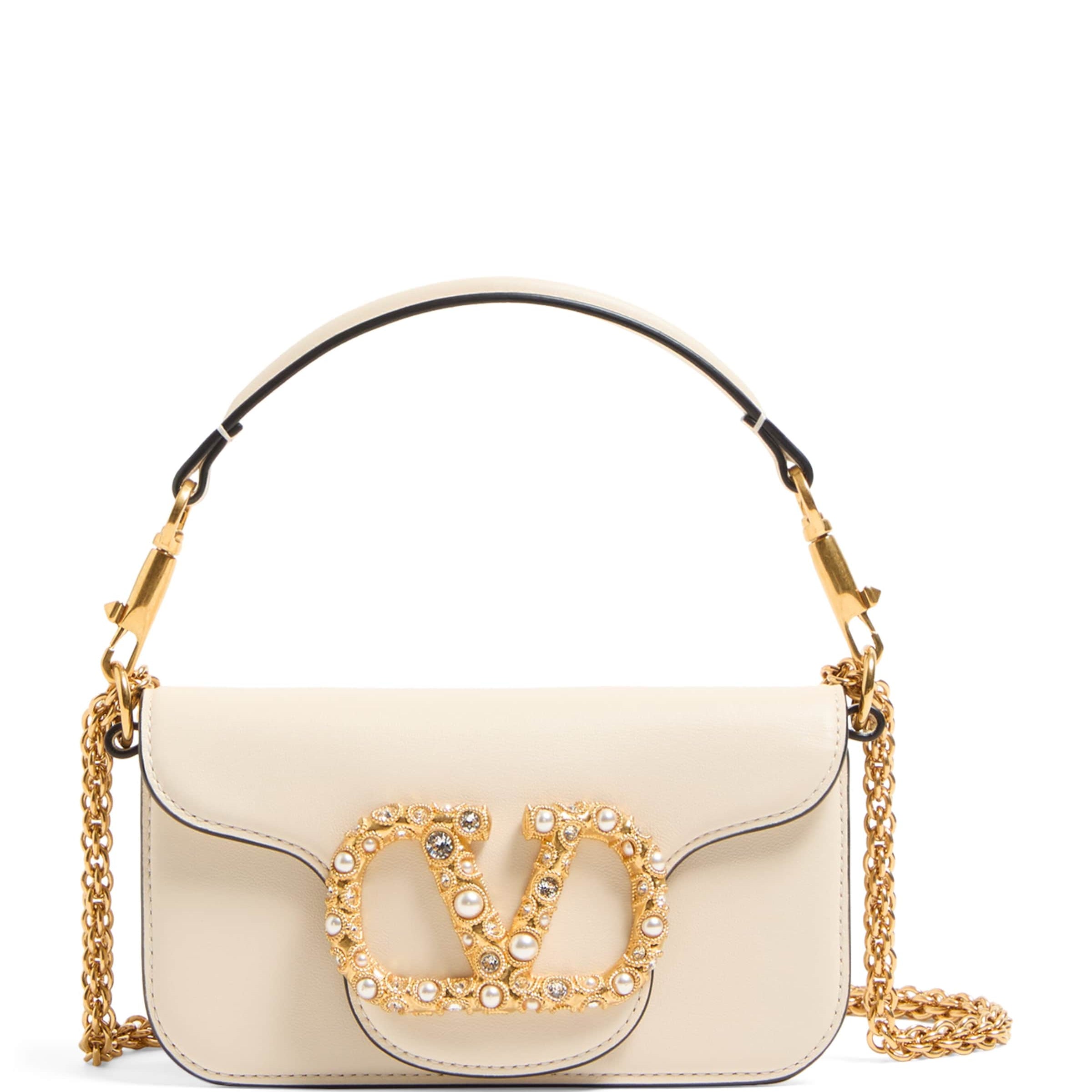 Valentino Garavani Ivory Small Embellished Loco Shoulder Bag