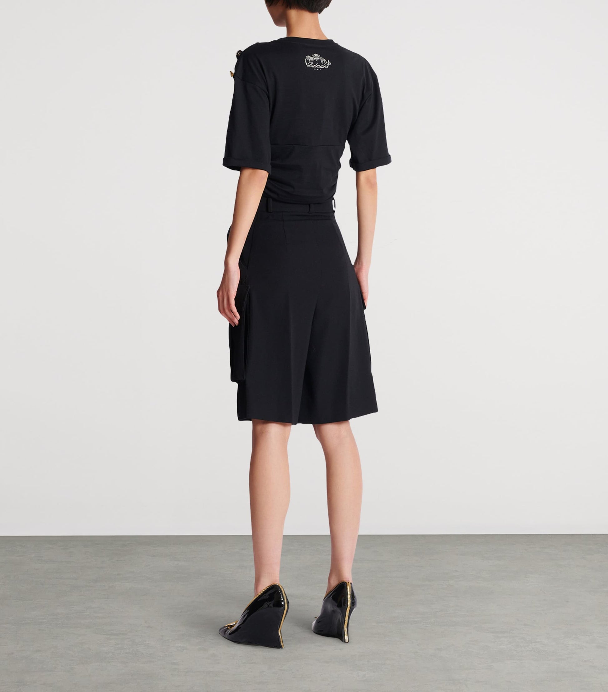 Balmain Black Wool Bermuda Shorts