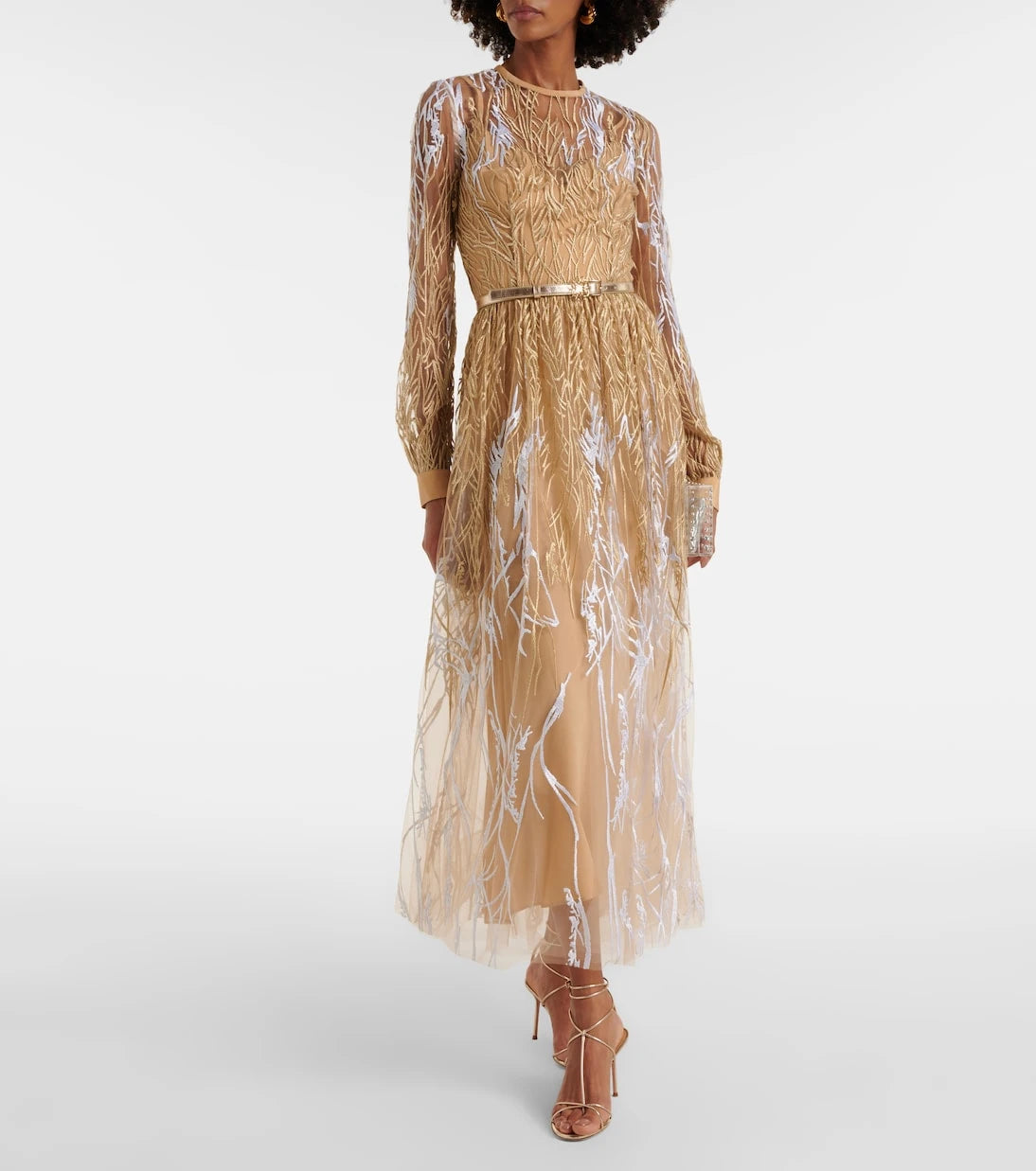 Elie Saab - Embroidered tulle midi dress