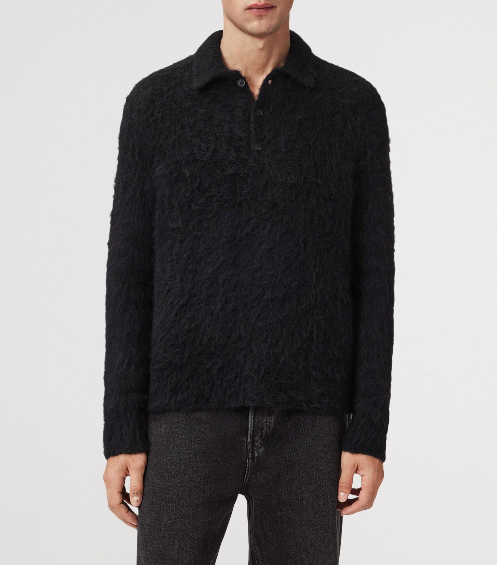 AllSaints Black Brushed Sonny Polo Sweater