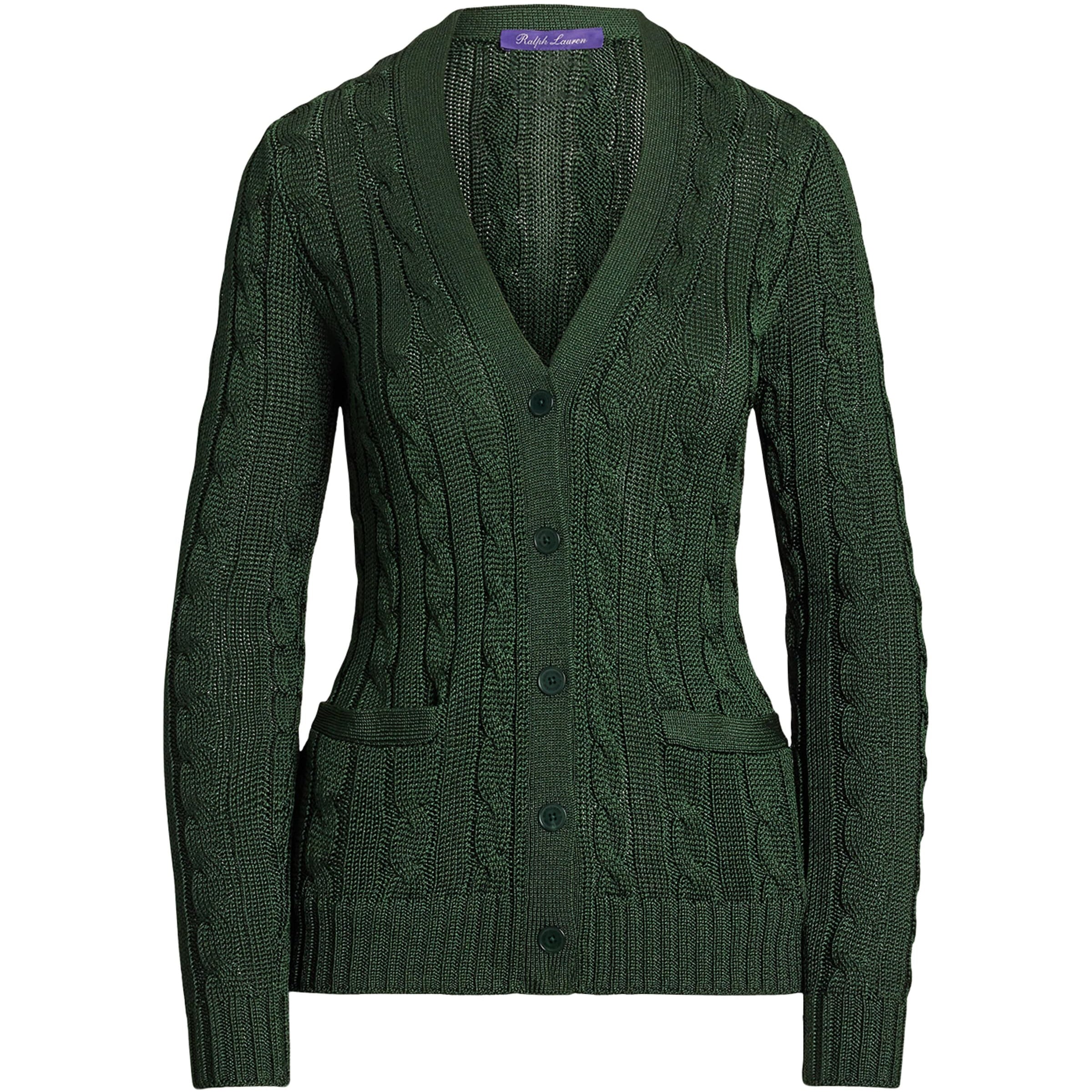 Ralph Lauren Collection Green Silk Cable-Knit Cardigan