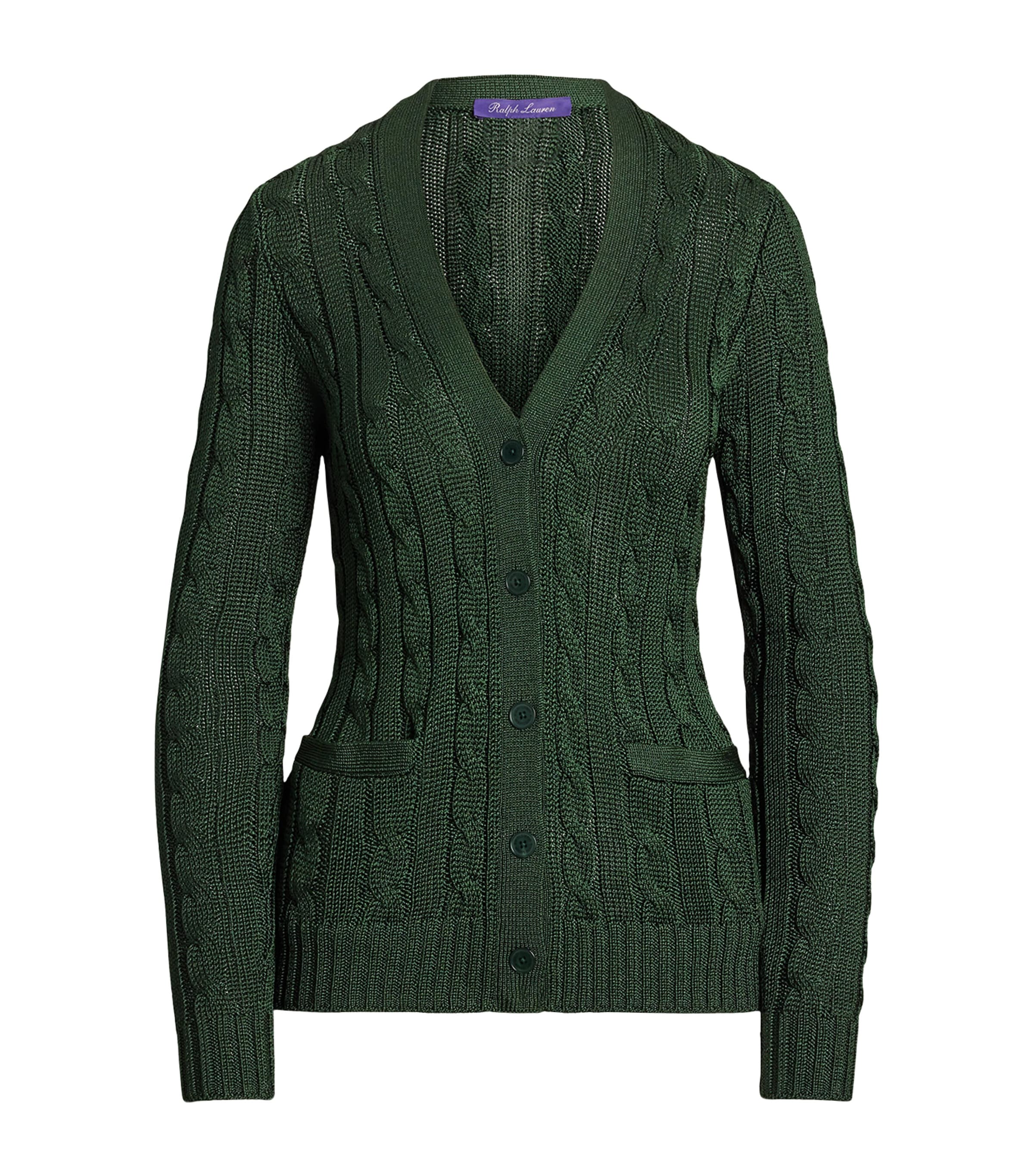 Ralph Lauren Collection Green Silk Cable-Knit Cardigan