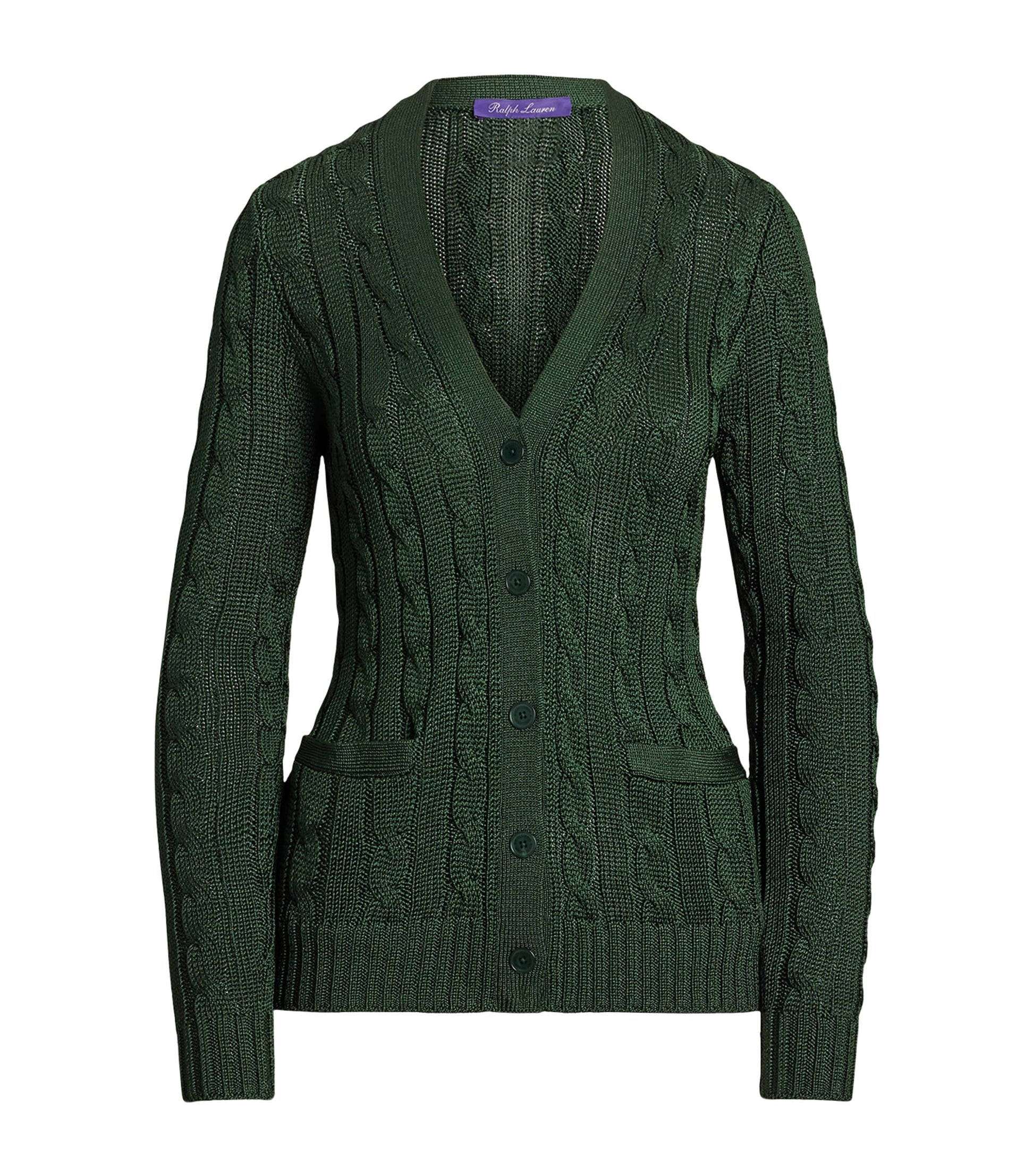Ralph Lauren Collection Green Silk Cable-Knit Cardigan