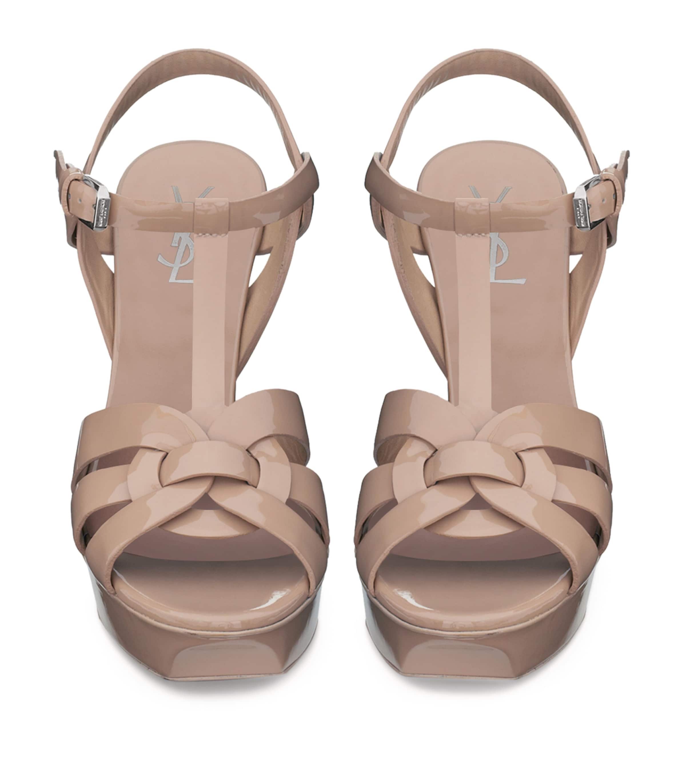 Saint Laurent Nude Leather Tribute Platform Sandals 105