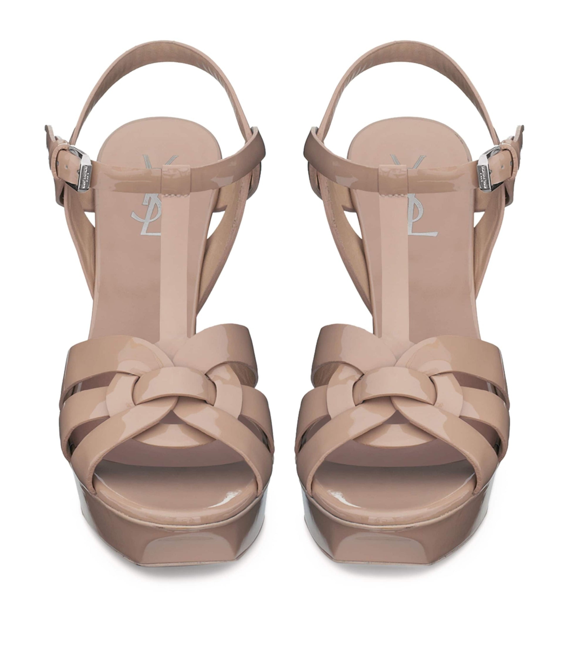 Saint Laurent Nude Leather Tribute Platform Sandals 105