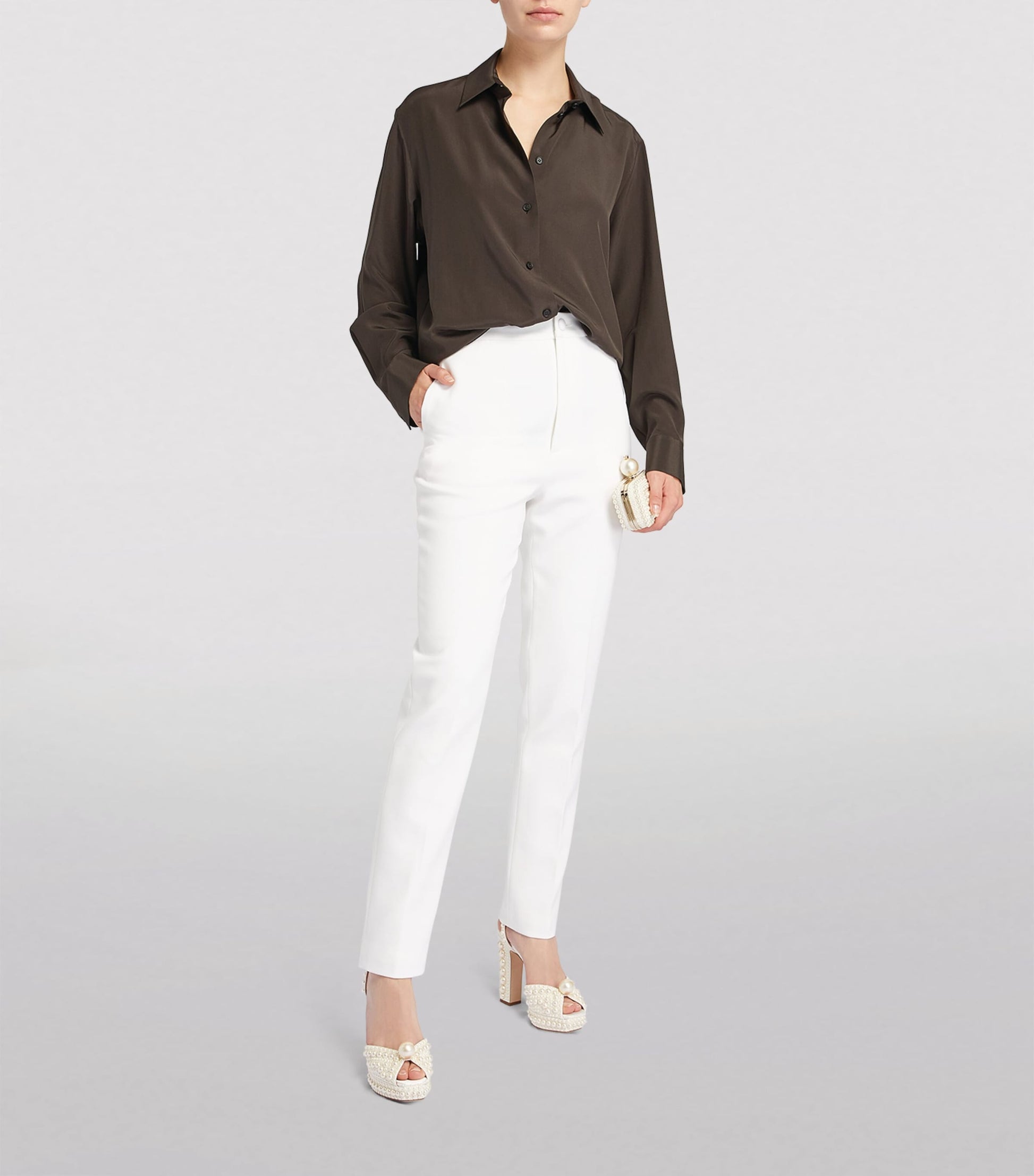 Jimmy Choo White Sacaria 120 Pearl-Embellished Satin Platform Sandals