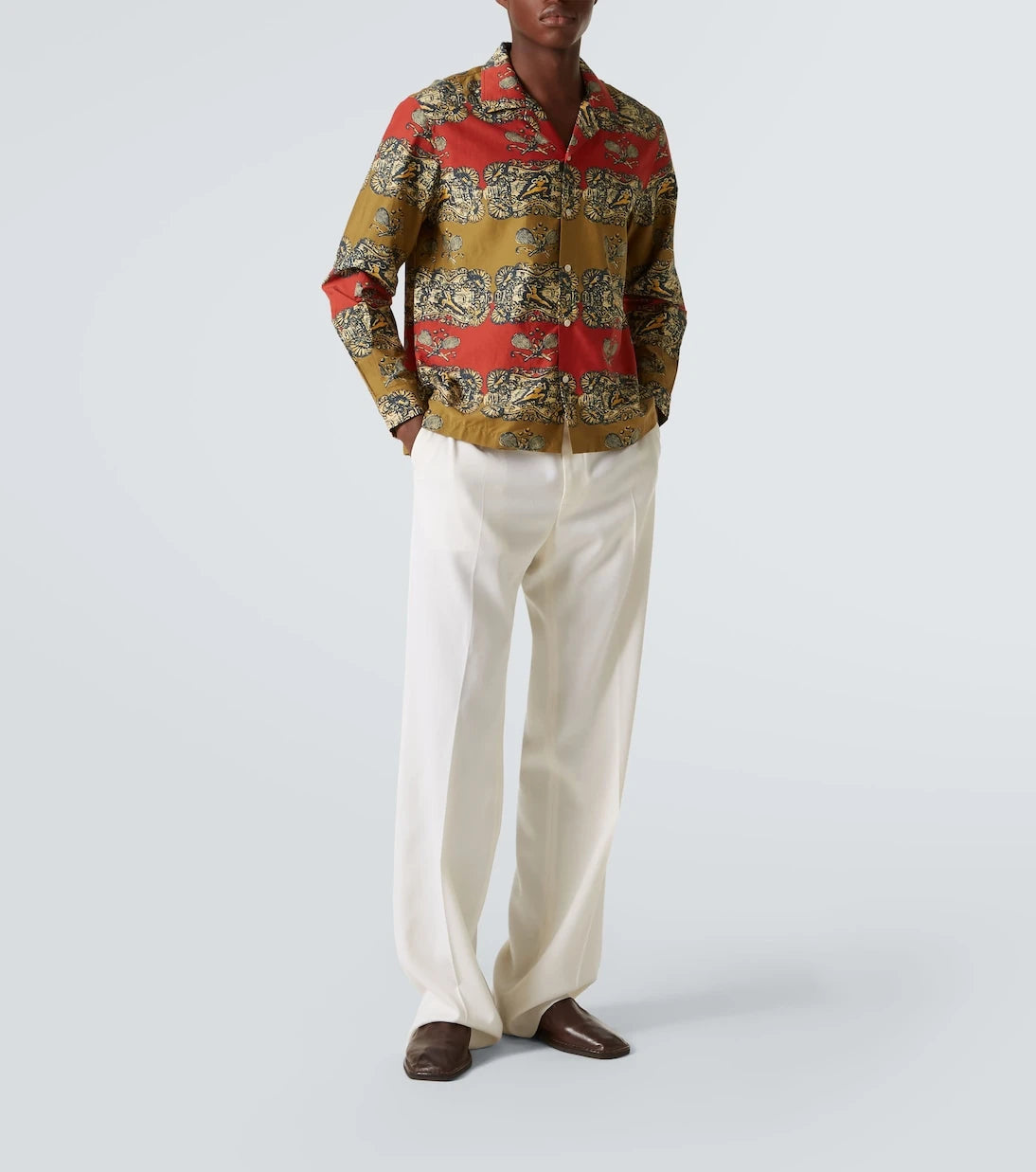 Bode - Tennis Court printed cotton and silk shirt