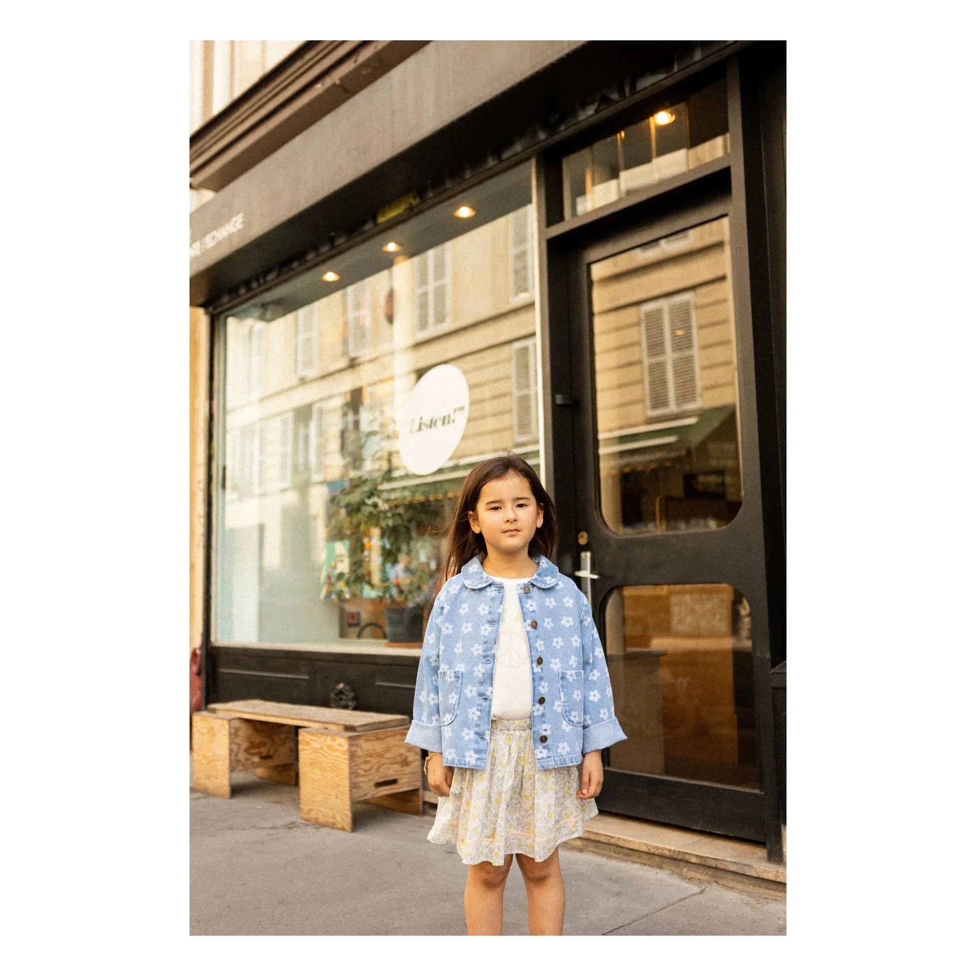 Louis Louise - Brown Denim Jacket Flowers | Light Blue