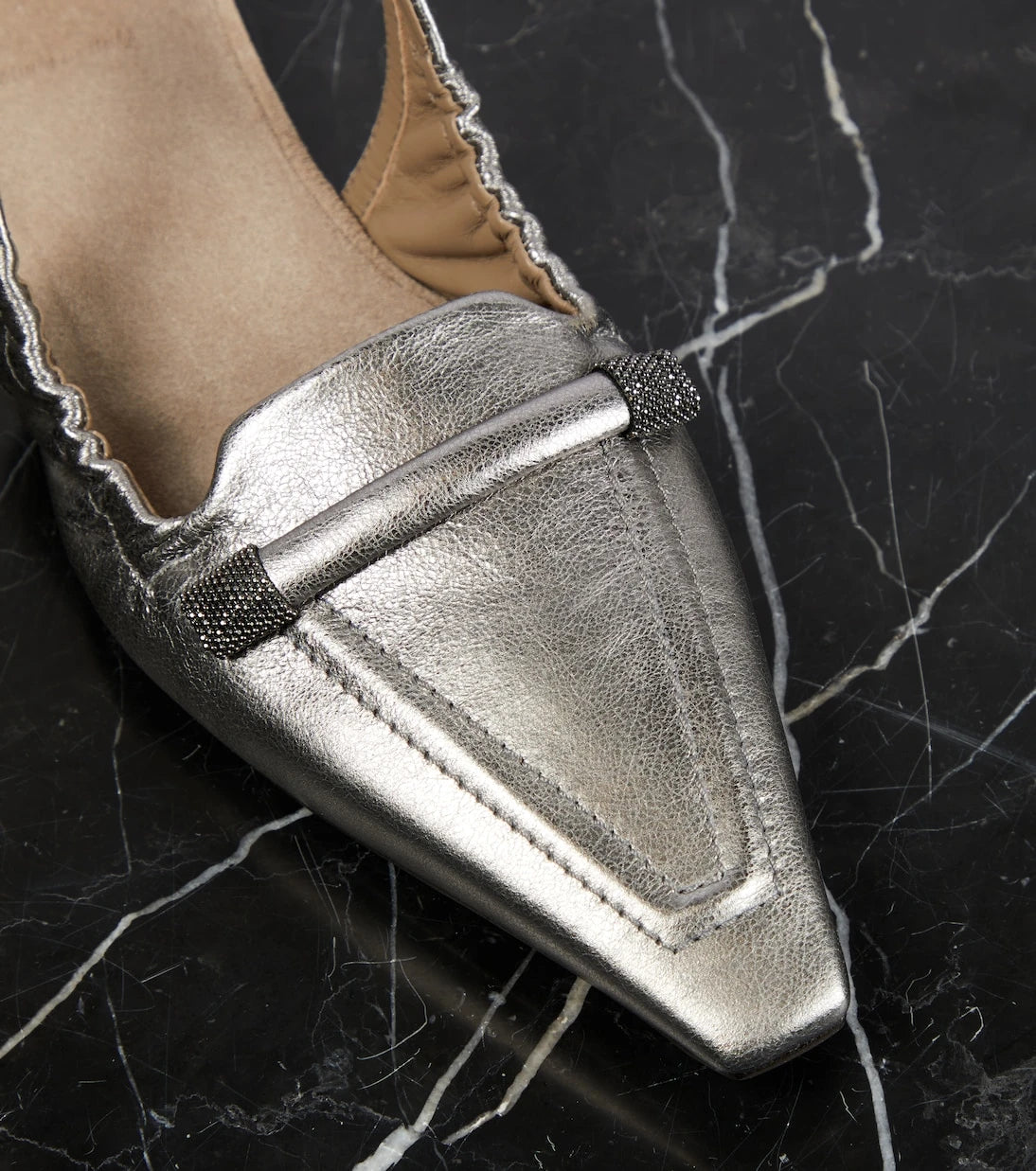 Brunello Cucinelli - Metallic leather slingback flats