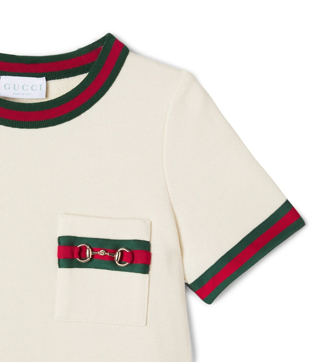 Gucci Kids - فستان قطني بشريط ويب وحلية هورسبت