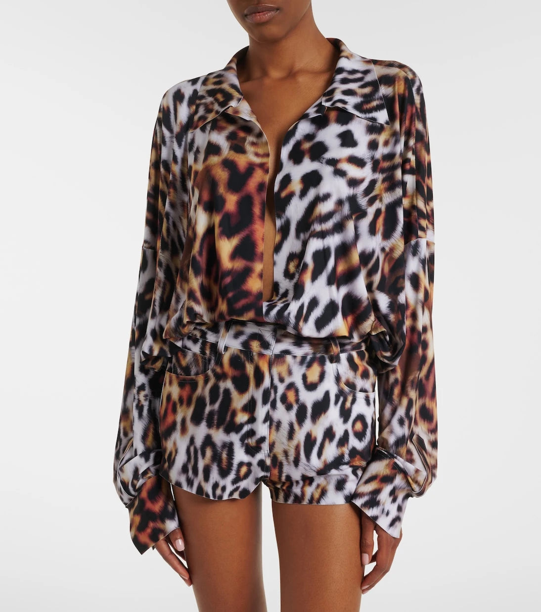 Norma Kamali - Oversized leopard-print satin bodysuit