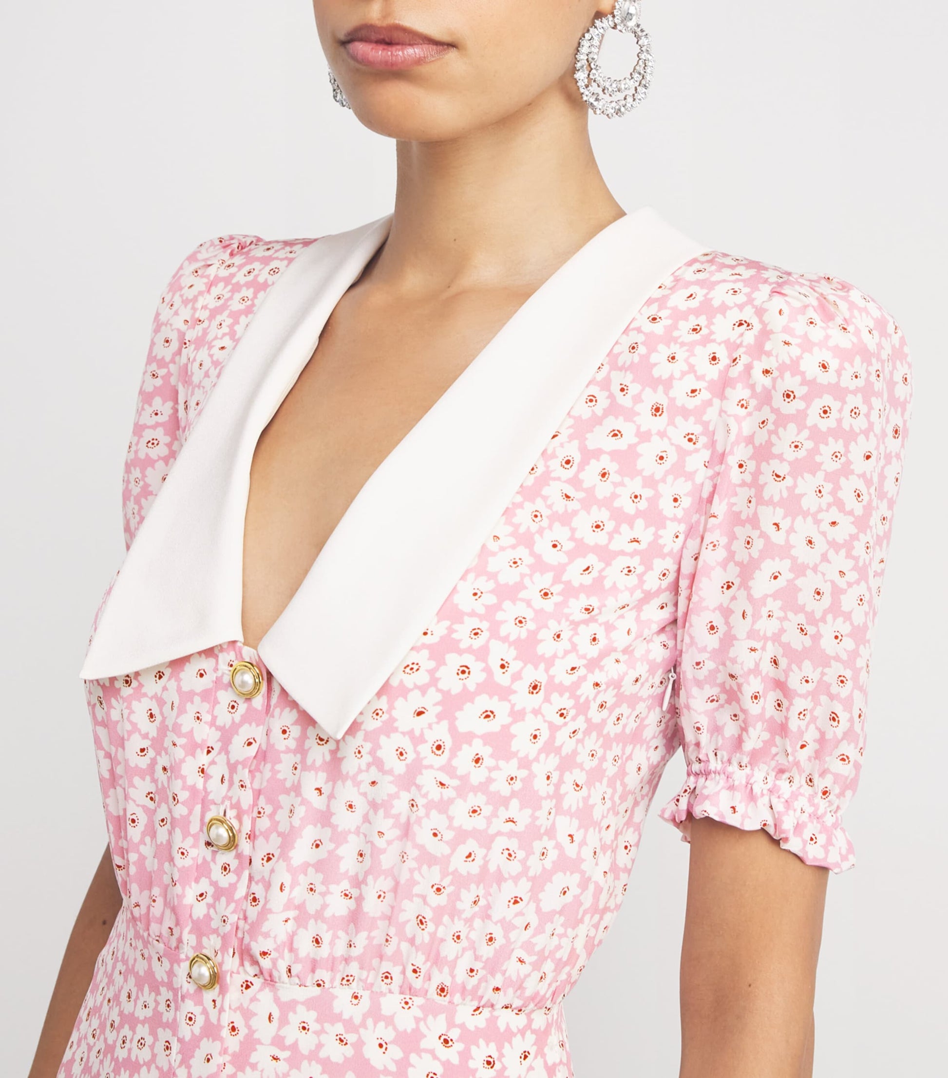 Silk Floral Collar Midi Dress