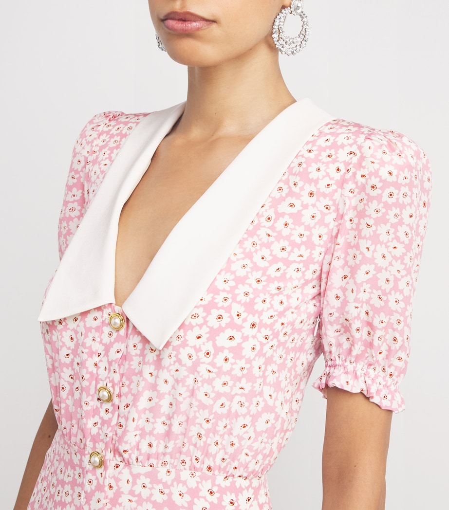 Silk Floral Collar Midi Dress