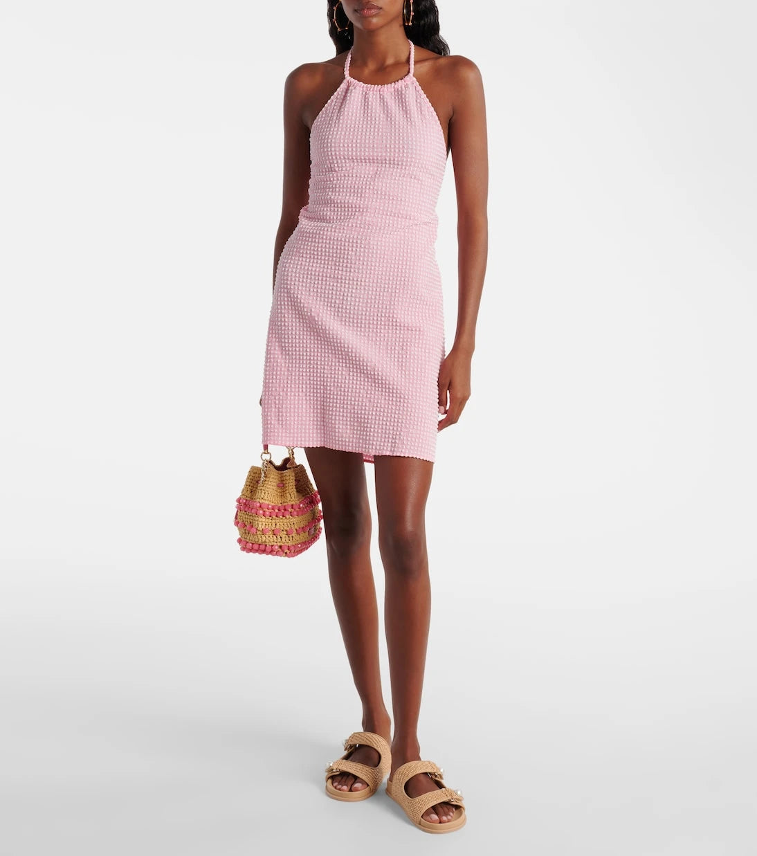 Hunza G - Gingham halterneck seersucker minidress