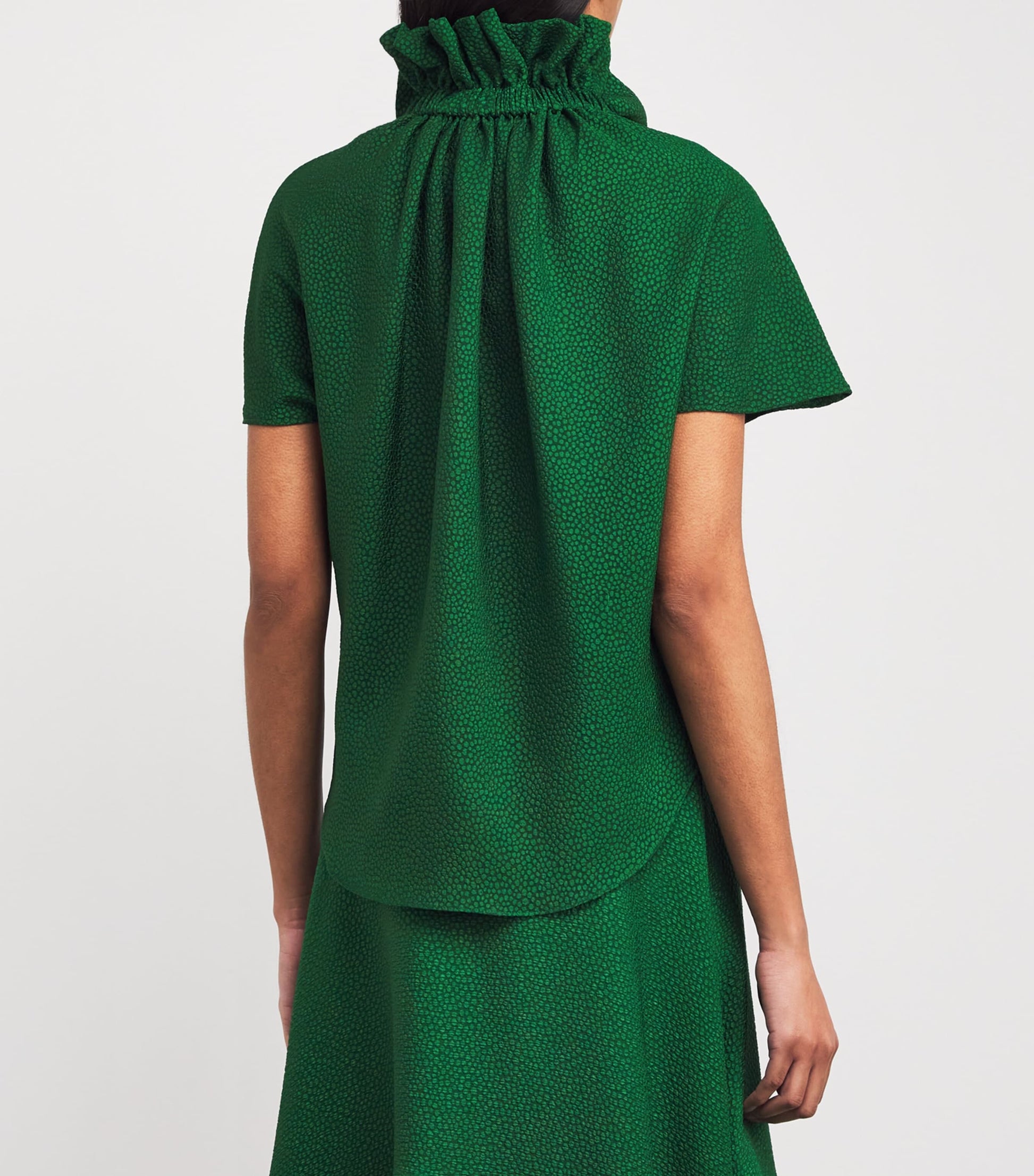 Green Bubble Jacquard Ruff Blouse