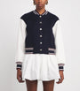 Blue Wool Stripe-Trim Bomber Jacket